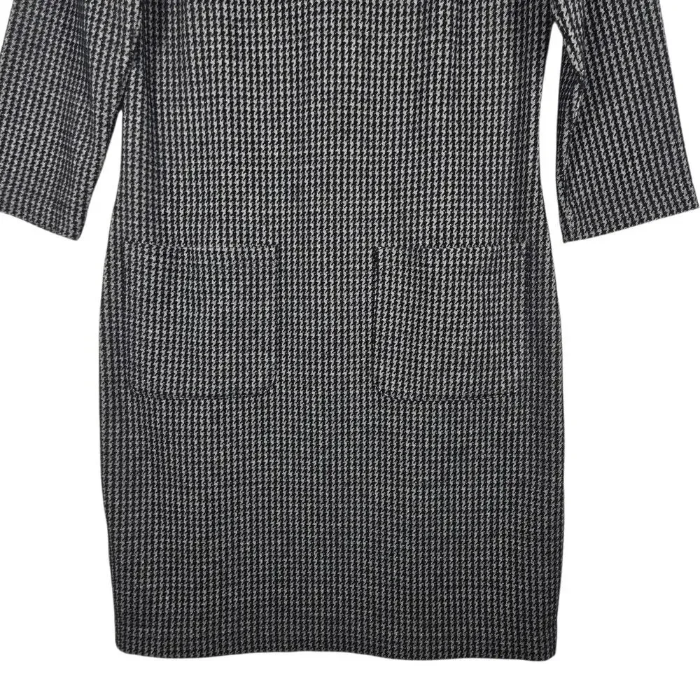 Boden Opal Jersey Dress Women 8P Petite Jacquard Houndstooth Mod Shift Mock Neck - Picture 5 of 12